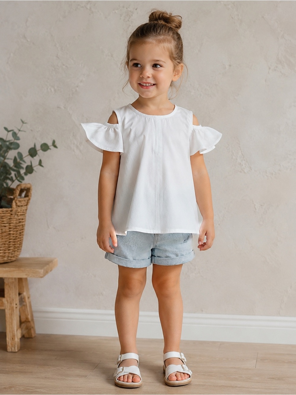 Molo White Flutter-Sleeve Girls Top